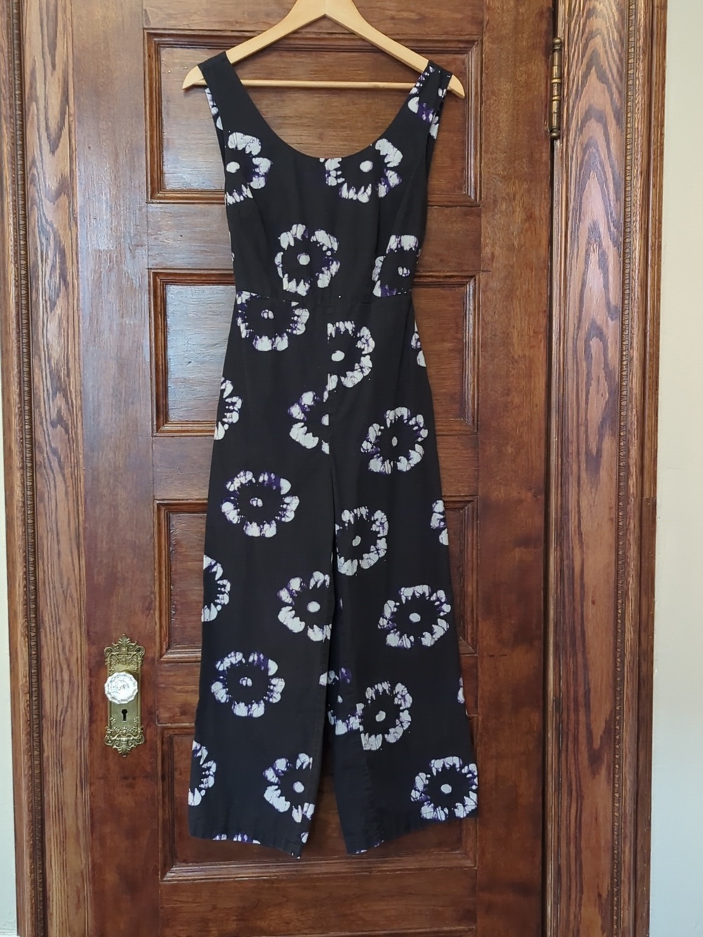 Busayo Floral Tie Back Jumpsuit Size 0 | Black & Purple Cotton Wide Leg